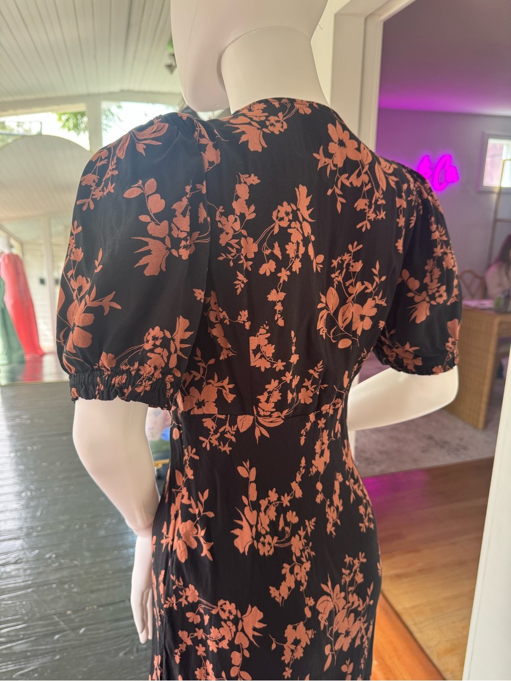 a new day Black Midi Dress with Rust Floral Print and V-Neck - Picture 4 of 4